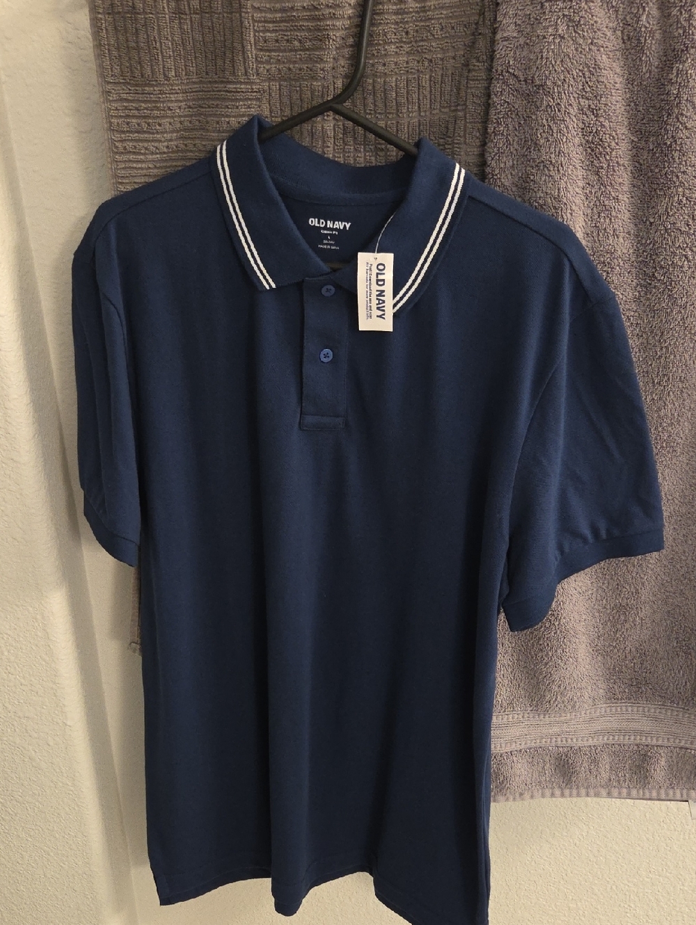 Old Navy Men's Dark Navy Polo with White-Trim Collar